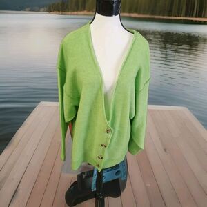 Zenana Patty Oversized Melange Cardigan Button Size XL Green NEW